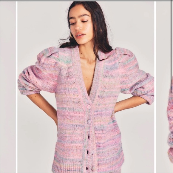 Love Shack Fancy - Wilford Boyfriend Cardigan in Pink Cloud - Picture 2 of 14